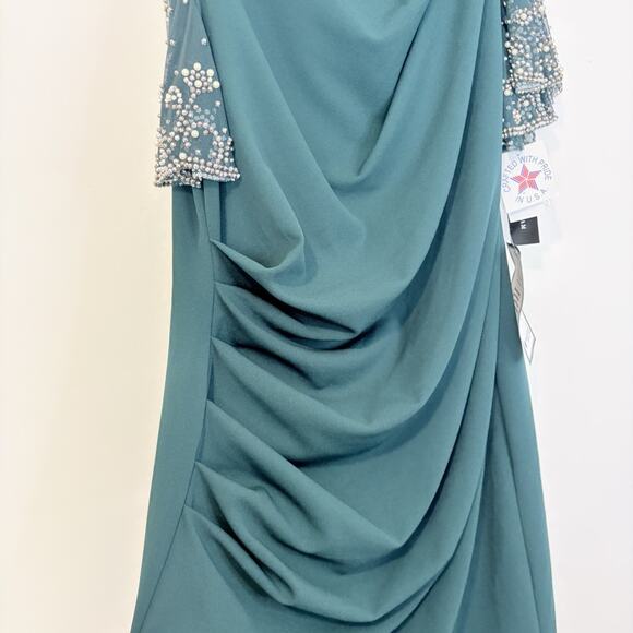 Betsy & Adam Plus "Emily" Short Scuba Crepe Beaded Flutter Sleeve Dress 18W Pine - Picture 9 of 14